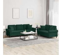vidaXL Juego de sofás con cojines 2 piezas terciopelo verde oscuro