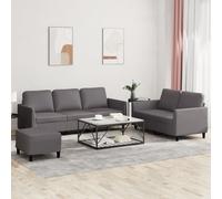 vidaXL Juego de sofás con cojines 3 piezas cuero sintético gris