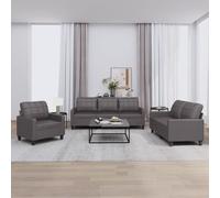 Vidaxl juego de sofás con cojines 3 piezas cuero sintético gris
