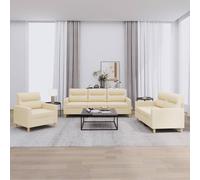vidaXL Juego de sofás con cojines 3 piezas tela crema Crema