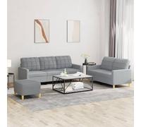 vidaXL Juego de sofás con cojines 3 piezas tela gris claro Gris
