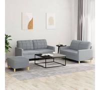 vidaXL Juego de sofás con cojines 3 piezas tela gris claro Gris