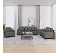 vidaXL Juego de sofás con cojines 3 piezas tela gris oscuro