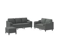 vidaXL Juego de sofás 3 piezas con cojines tela gris oscuro