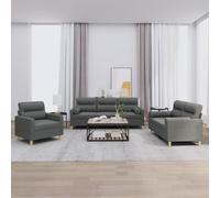 vidaXL Juego de sofás con cojines 3 piezas tela gris oscuro