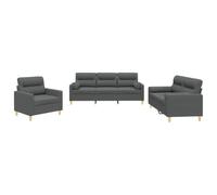 vidaXL Juego de sofás 3 pzas Relax – Asientos con cojines y reposabrazos – Tela gris oscuro