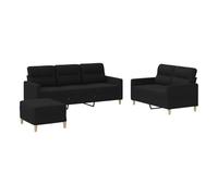 vidaXL Juego de sofás 3 piezas con cojines de tela Negro