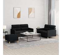 vidaXL Juego de sofás con cojines 3 piezas tela negro
