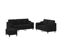 vidaXL Juego de sofás con cojines 3 piezas, tela, negro