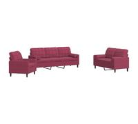 vidaXL Juego de sofás con cojines 3 piezas terciopelo Multicolor Rojo vino tinto