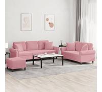 vidaXL Juego de sofás con cojines 3 piezas terciopelo rosa
