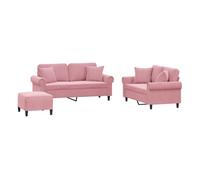 vidaXL Juego de sofás con cojines 3 piezas terciopelo rosa