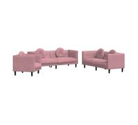 vidaXL Juego de sofás 3 piezas con cojines terciopelo rosa