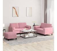 vidaXL Juego de 3 sofás con cojines, color rosa, tapizado en terciopelo
