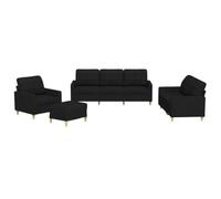 vidaXL Juego de sofás 4 pzas – Sillones de televisión con cojines, tela negro