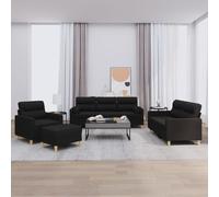 vidaXL Juego de sofás con cojines 4 piezas tela negro Negro