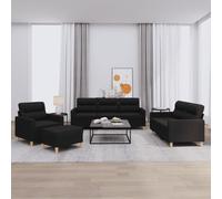 vidaXL Juego de sofás con cojines 4 piezas tela negro
