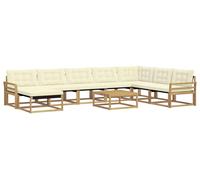 vidaXL Juego de sofás de exterior de 9 piezas, color blanco y crema, fabricado en madera de acacia maciza