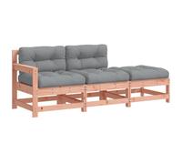vidaXL Juego de sofás de jardín 3 pzas y cojines madera abeto Douglas Marrón