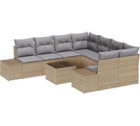 vidaXL Juego de sofás de jardín, 9 piezas, color beige y gris, fabricado en ratán sintético