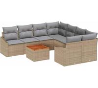 vidaXL Juego de sofás de jardín, 9 piezas. Ratán sintético beige y gris claro