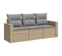vidaXL Juego de Sofás de Jardín con Cojines 3 pzas, Sillas con Respaldos, Sofás Modulares, Asientos para Patio Terraza, Ratán PE Beige