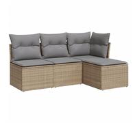 vidaXL Juego de Sofás de Jardín con Cojines 4 pzas, Asientos de Exterior, Sofás Modulares, Muebles para Terraza Balcón, Ratán Sintético Beige