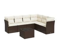 vidaXL Juego de Sofás de Jardín con Cojines 7 pzas, Asientos con Respaldos, Sofás Modulares, Muebles para Patio Terraza, Ratán PE Marrón