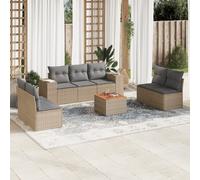 vidaXL Juego de 8 piezas de sofá de jardín con cojines, color beige, de ratán sintético