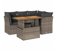 vidaXL Juego de sofás para jardín 5 pzas, ratán sintético gris con cojines - salón para exterior