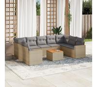 vidaXL Juego de sofás jardín con cojines beige 10 pzas ratán sintético