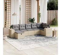 vidaXL Juego de sofá de jardín de 7 piezas con cojines, color beige, de ratán sintético