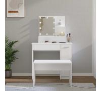 vidaXL Juego de tocador con LED madera contrachapada blanco