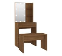 vidaXL Juego de tocador con LED – Madera contrachapada – Gris sonoma/Blanco brillante/Roble artisan
