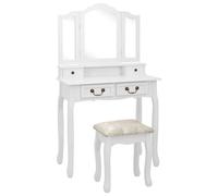 vidaXL Juego de tocador y taburete madera Paulownia 80x69x141 cm Rosa/Blanco/Gris moderno ergonómico