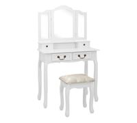 Vidaxl juego de tocador y taburete madera paulownia blanco 80x69x141cm