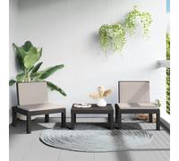 vidaXL Juego muebles de jardín 3 piezas y cojines PP gris antracita