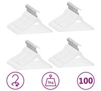 vidaXL Juego perchas ropa 100 uds antideslizantes madera dura blanco