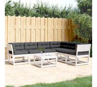 vidaXL Juego sofás jardín 6 pzas con cojines madera maciza pino blanco
