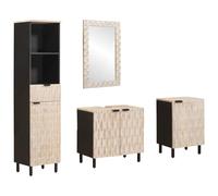 vidaXL Juegos de Baño 4 pcs Acabado de Lavado Madera de Mango Maciza, Conjunto de baño Moderno, Set Rectangular, diseño contemporáneo para hogares, Estilo Minimalista