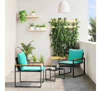 vidaXL Juegos de muebles 3 uds. Negro y Turquesa Ratán