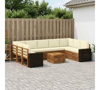 vidaXL Juegos de sofás 10 pcs Natural y Crema Madera de Acacia Sólida