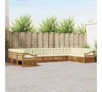 vidaXL Juegos de sofás 10 pcs Natural y Crema Madera de Acacia Sólida
