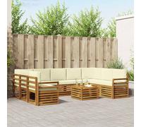 vidaXL Juegos de sofás 10 pcs Natural y Crema Madera de Acacia Sólida
