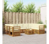 vidaXL Juegos de sofás 10 pcs Natural y Crema Madera de Acacia Sólida