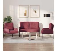 vidaXL Juegos de sofás 3 uds. Madera contrachapada Multicolor Rojo vino tinto