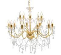 vidaXL Lámpara de Araña con 2 Capas Iluminación Hogar Interiores Diseño Extravagante Atrevido Moderno Óptima Iluminación Dorada 15 Bombillas E14