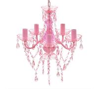 vidaXL Lámpara de araña de cristal 5 bombillas rosa