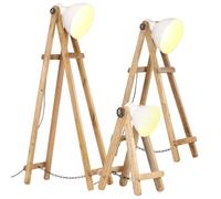 vidaXL Lámpara de pie 3 piezas madera maciza de mango blanco E27