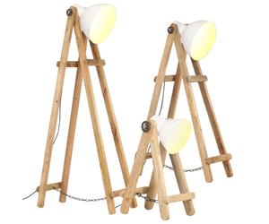 vidaXL Lámpara de pie 3 piezas madera maciza de mango blanco E27